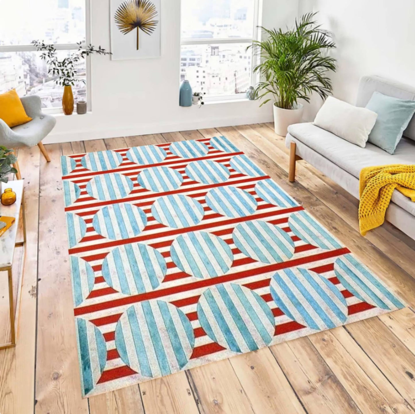 Geometric Striped Modern Pattern Floor Rug Washable Non-slip