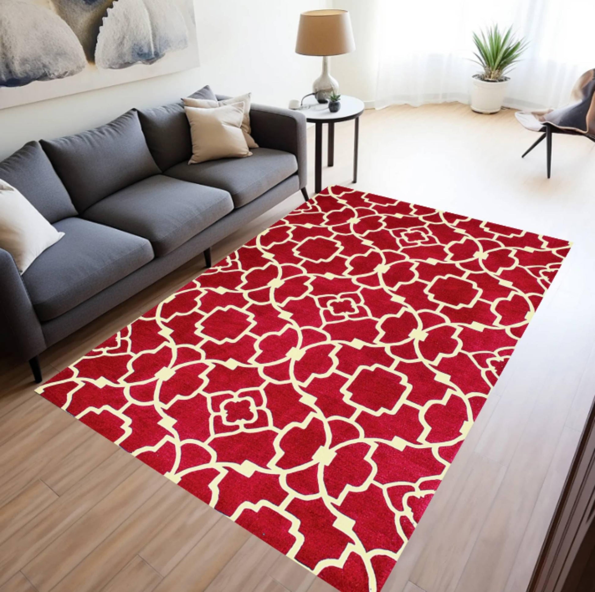 Red Moroccan Trellis Area Rug, Modern Geometric Carpet, Washable Non Slip Rug, Bold Statement Floor Decor, Living Room Bedroom Accent