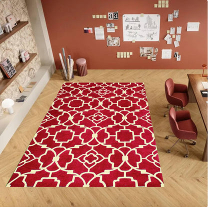 Red Moroccan Modern Geometric Washable Non-slip Rug
