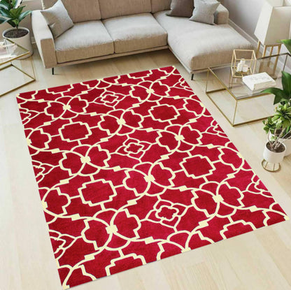 Red Moroccan Modern Geometric Washable Non-slip Rug