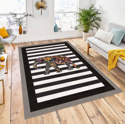 Colorful Rug Elephant Washable Non-slip Modern Rug Black White Striped