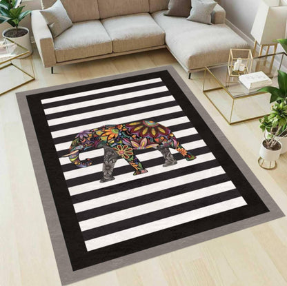 Colorful Rug Elephant Washable Non-slip Modern Rug Black White Striped