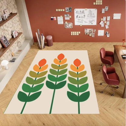 Mid-Century Floral Rug - Washable Non-Slip Floor Rug