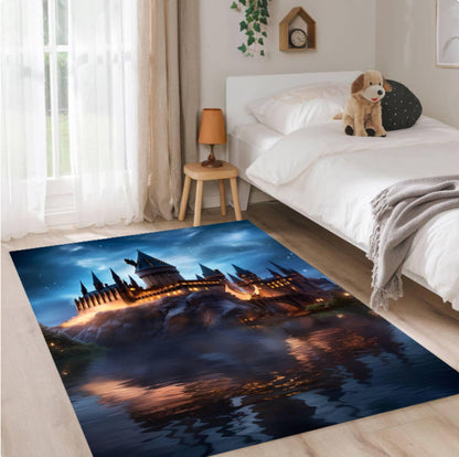 Fantasy Wizard Castle- Magical Night Landscape Kids' Room Rug