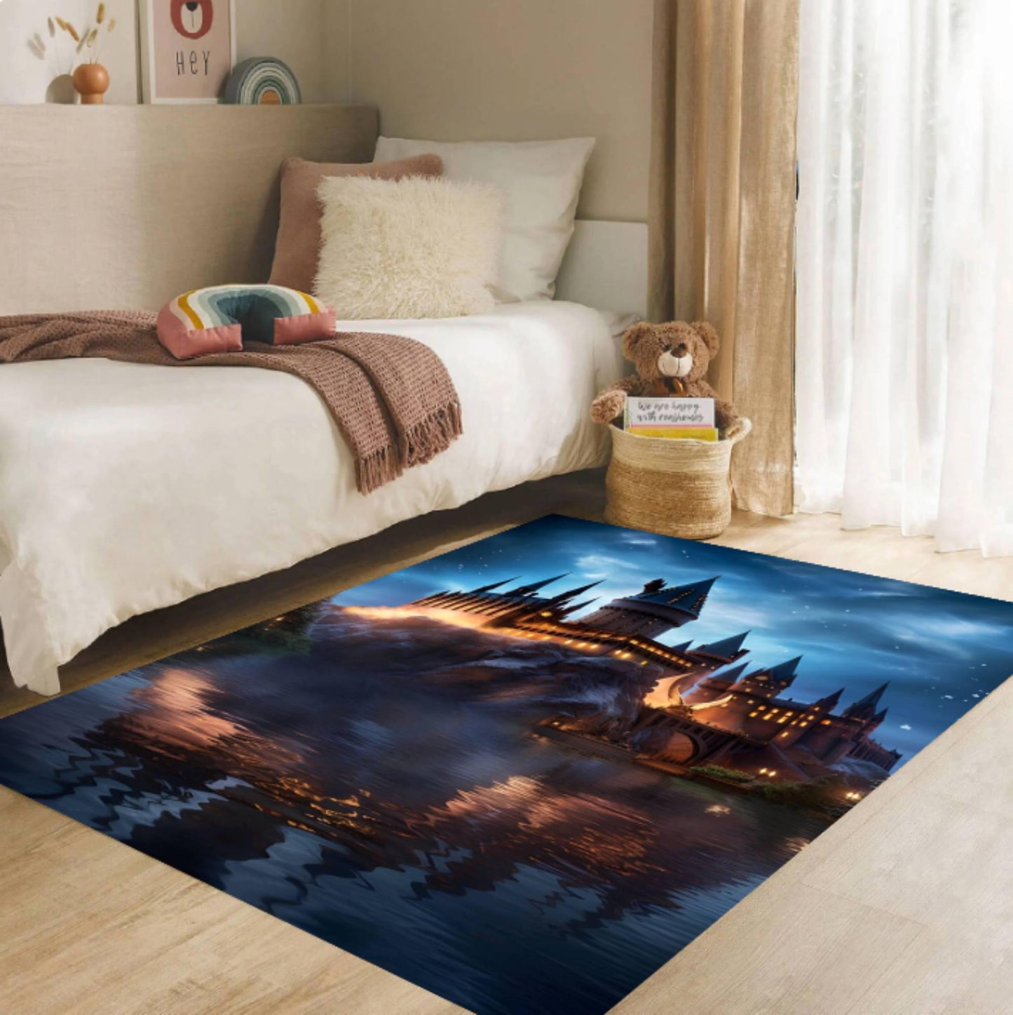 Fantasy Wizard Castle- Magical Night Landscape Kids' Room Rug