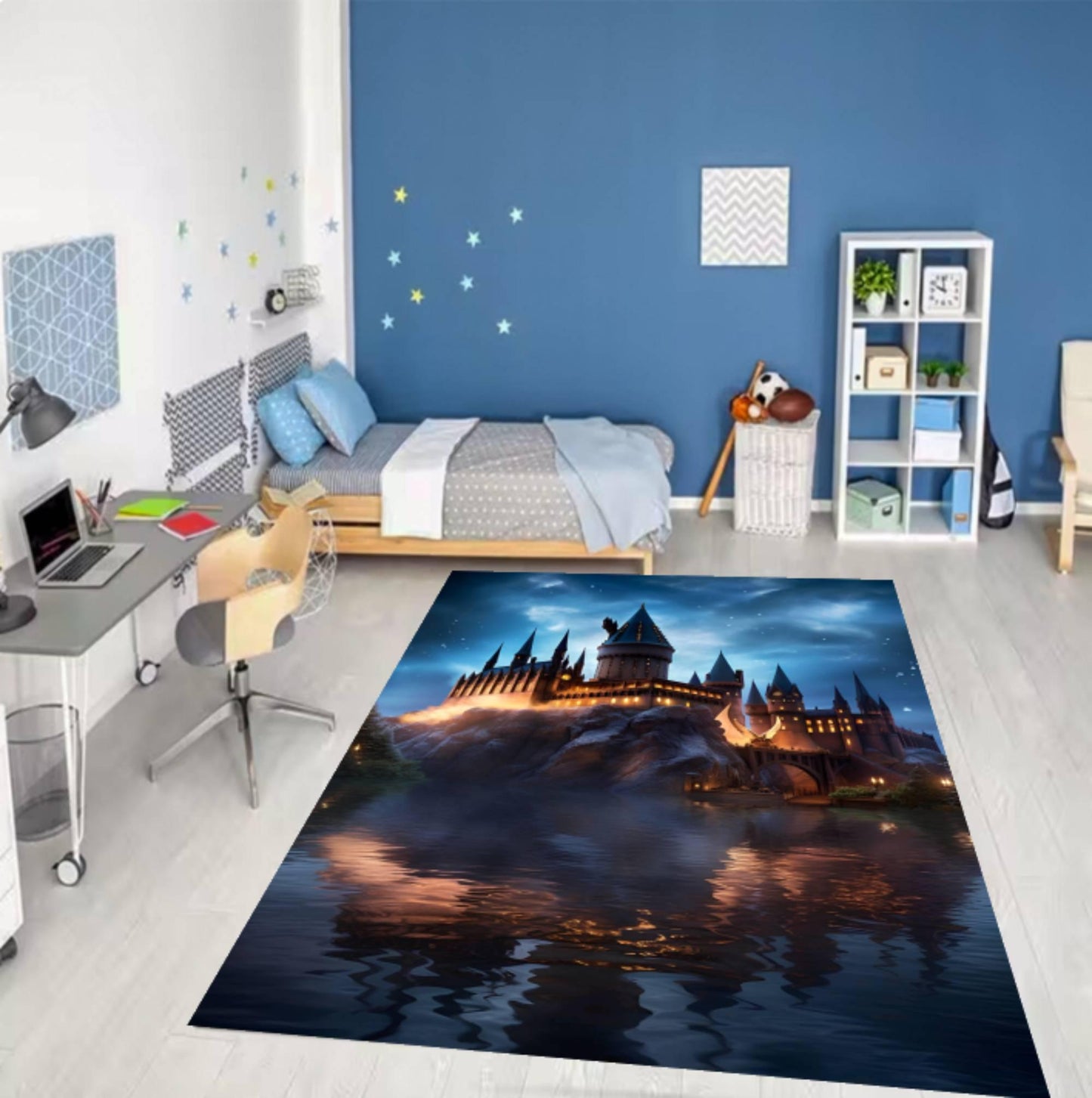 Fantasy Wizard Castle- Magical Night Landscape Kids' Room Rug
