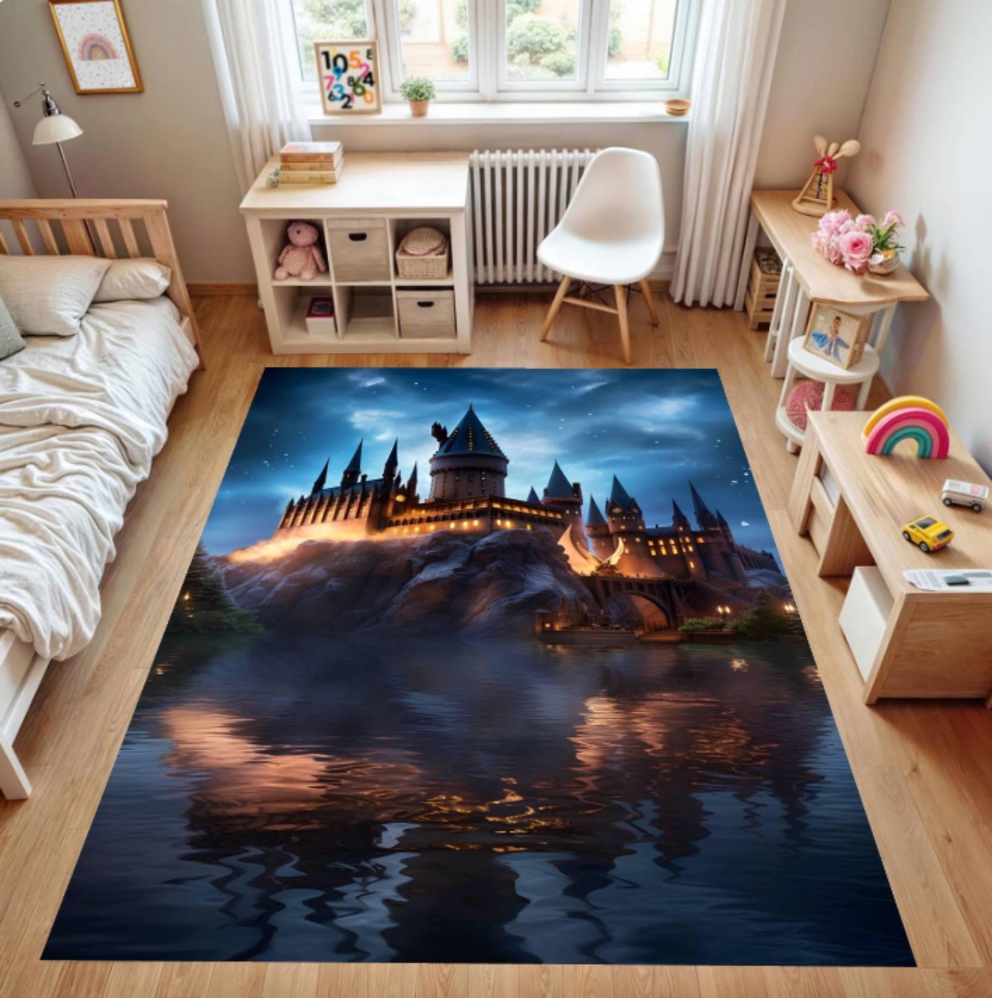 Fantasy Wizard Castle- Magical Night Landscape Kids' Room Rug