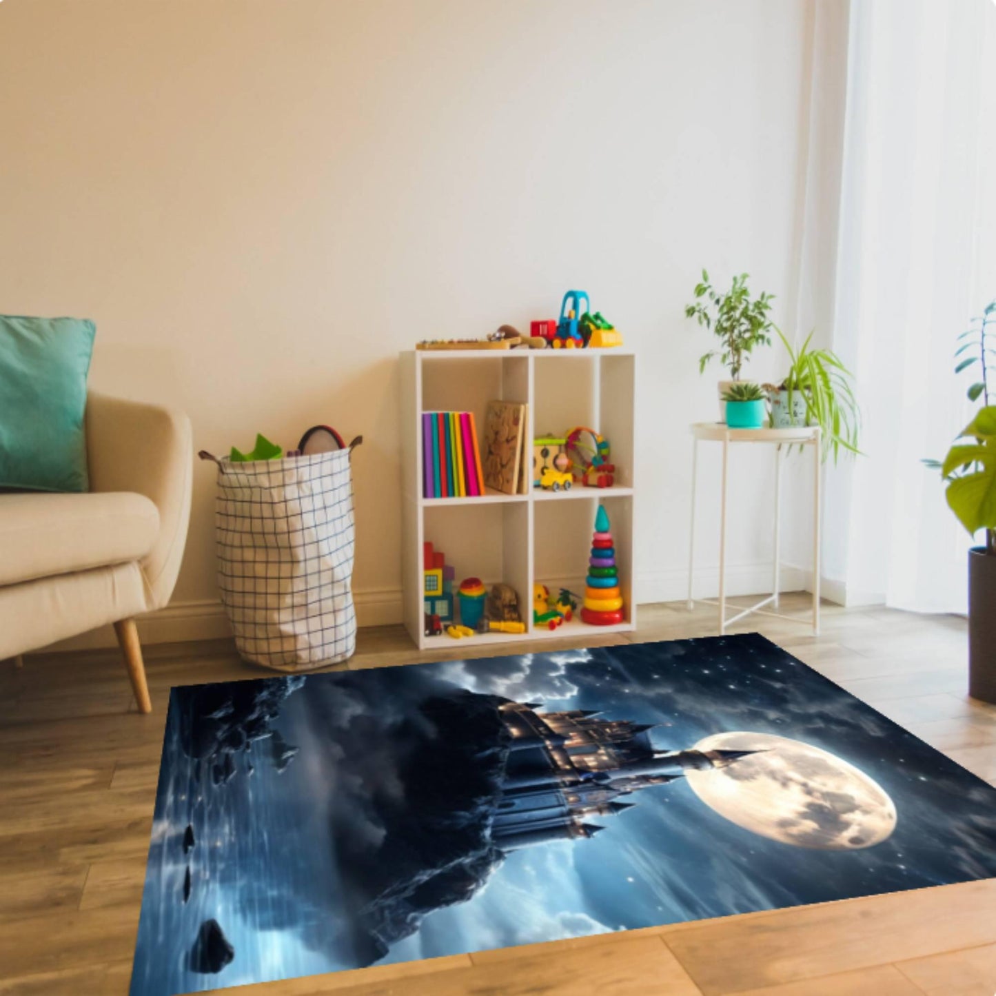 Fantasy Castle Washable Non-Slip Rug - Moonlight Night Castle Landscape
