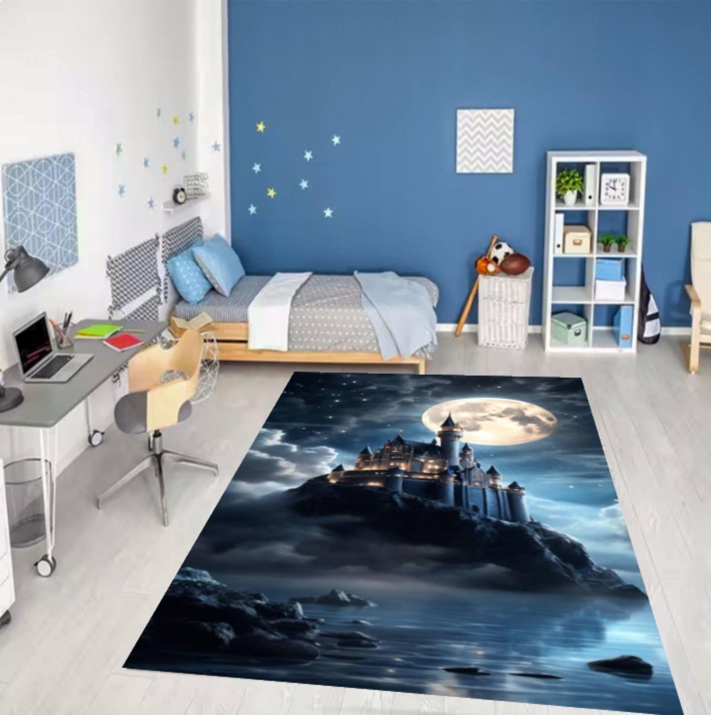 Fantasy Castle Washable Non-Slip Rug - Moonlight Night Castle Landscape