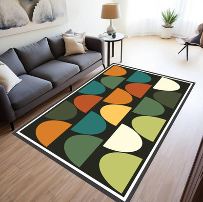 Mid-Century Modern Geometric Abstract Rug - Washable Area Rug