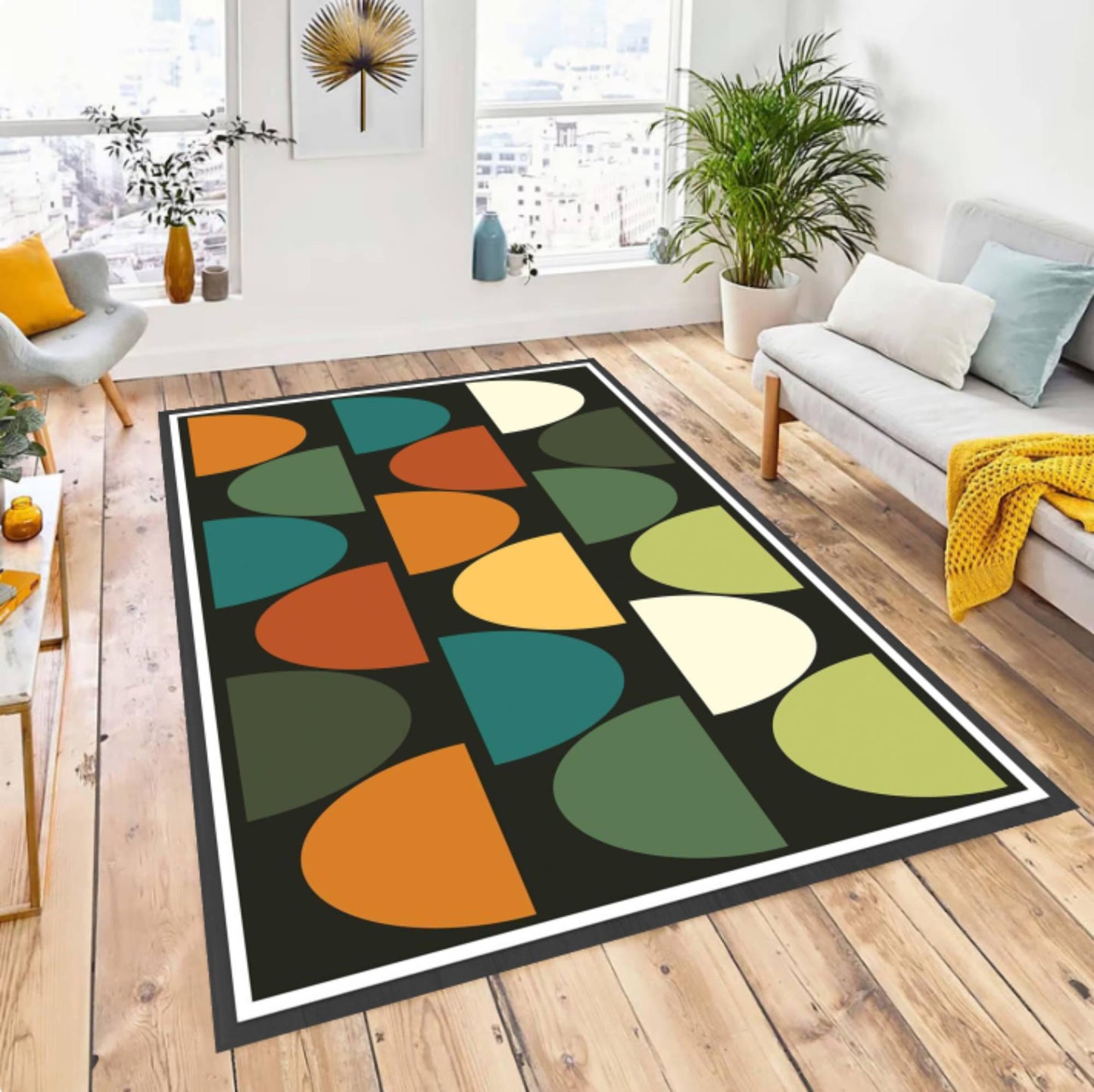 Mid-Century Modern Geometric Abstract Rug - Washable Area Rug