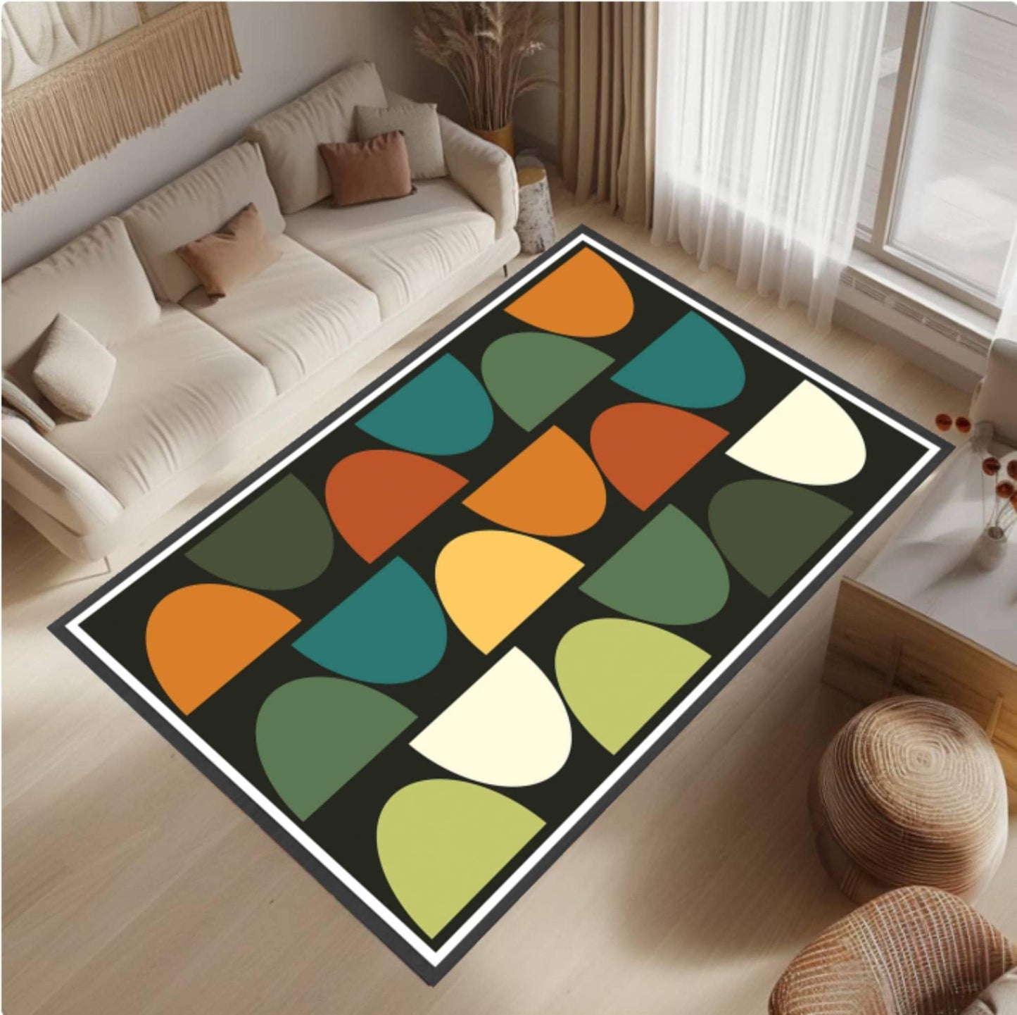 Mid-Century Modern Geometric Abstract Rug - Washable Area Rug