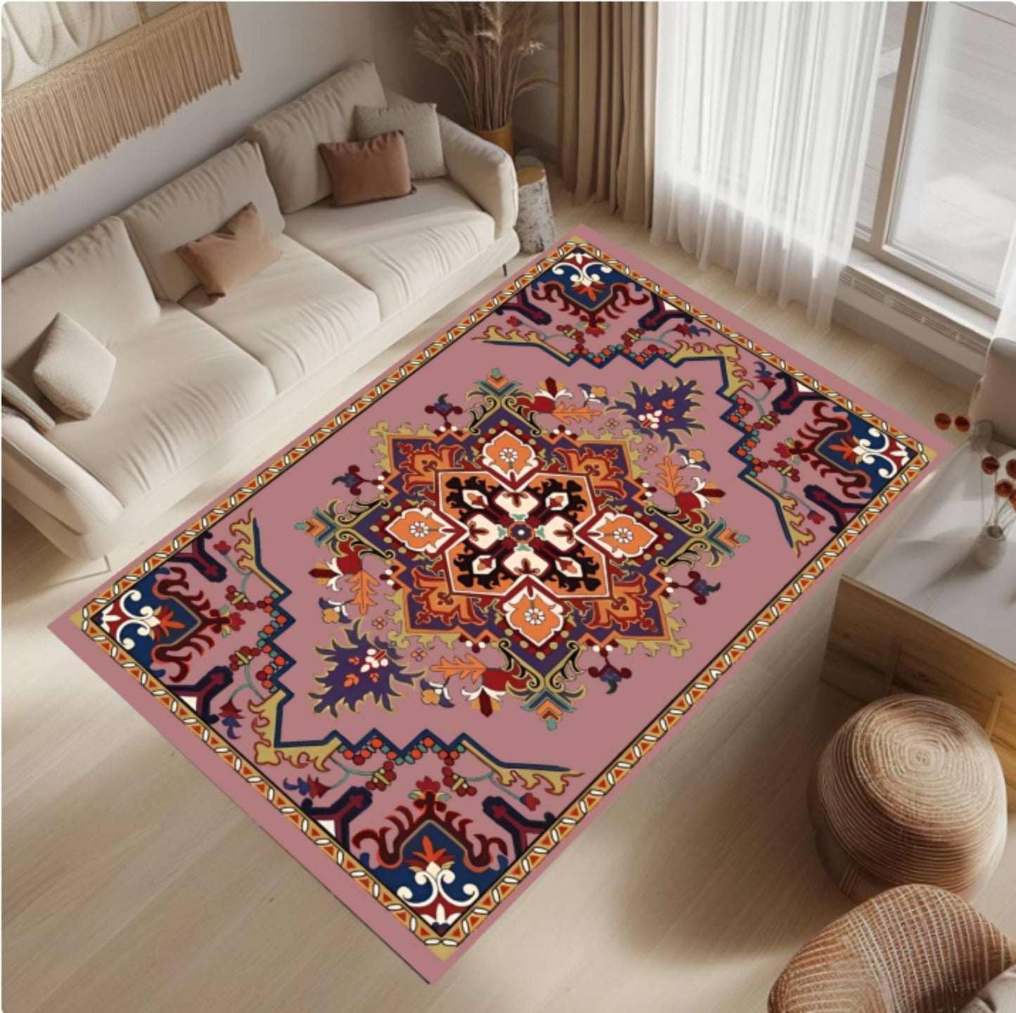 Vintage Oriental Washable Boho Living Room Rug