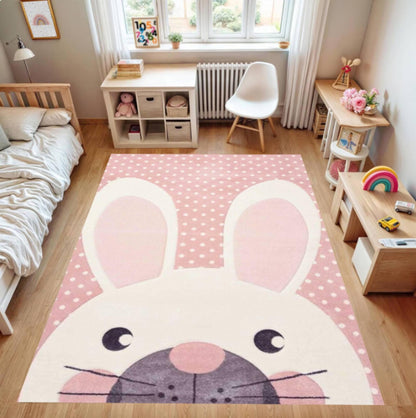 Rabbit Pink Stippen Washable Rug