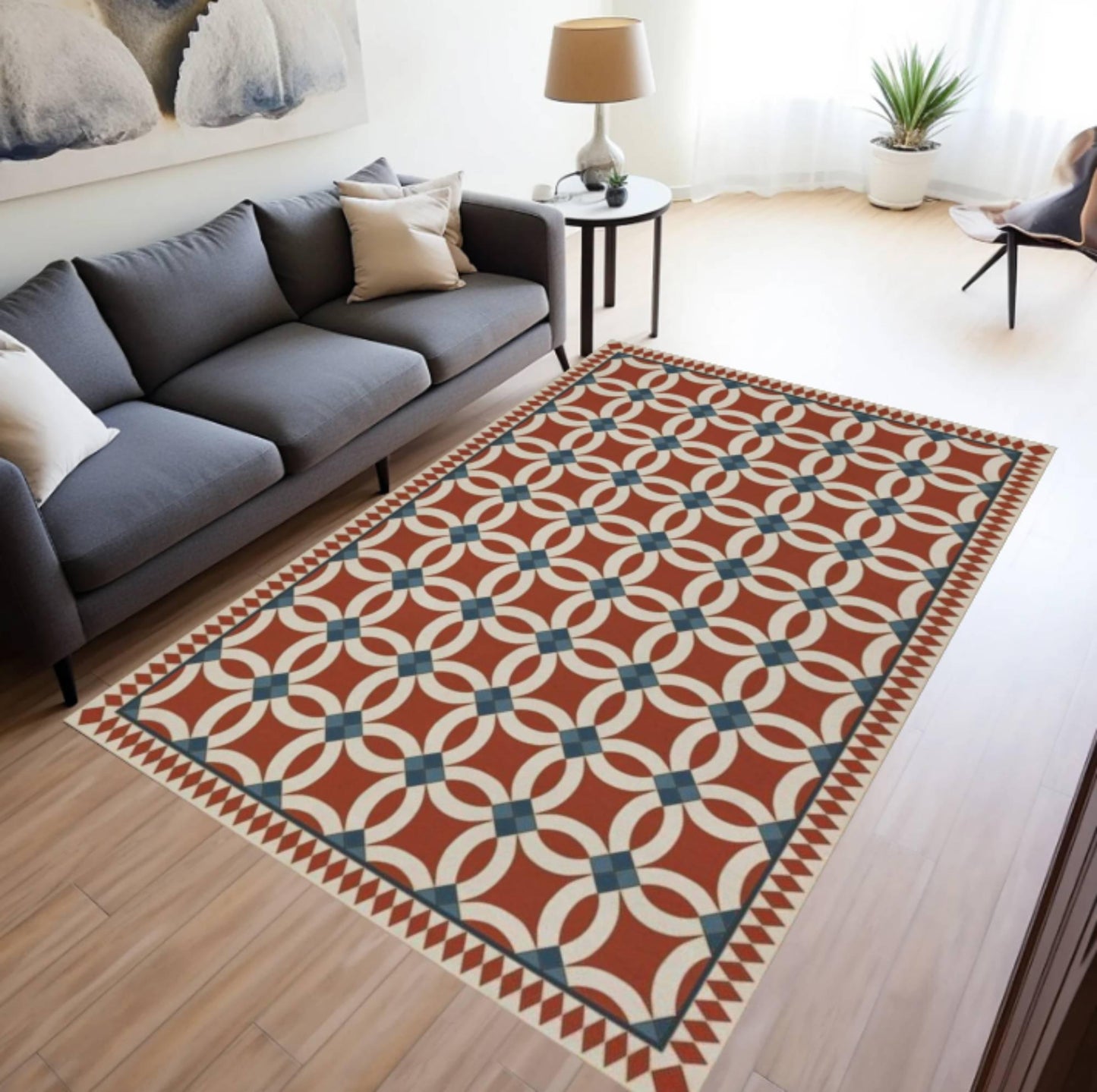 Geometric Vintage Tile Rug Washable Non-slip Floor Rug Retro Mediterranean
