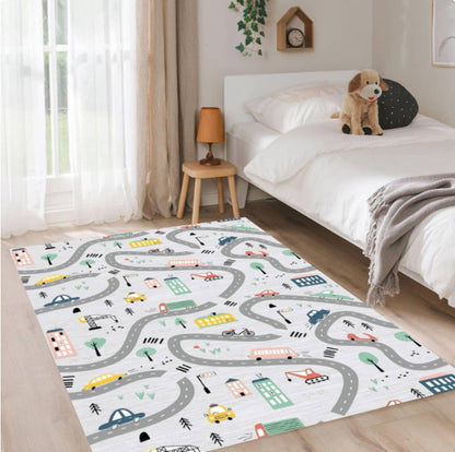 Kids City Road Map Play Rug, Washable Nursery Carpet
