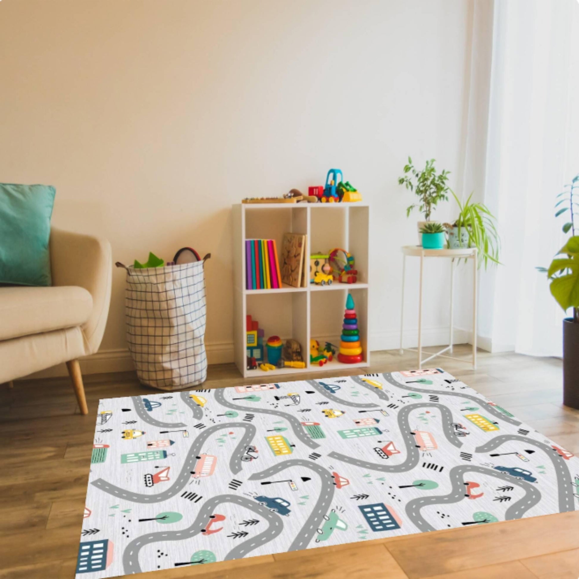 Kids City Road Map Play Rug, Washable Nursery Carpet