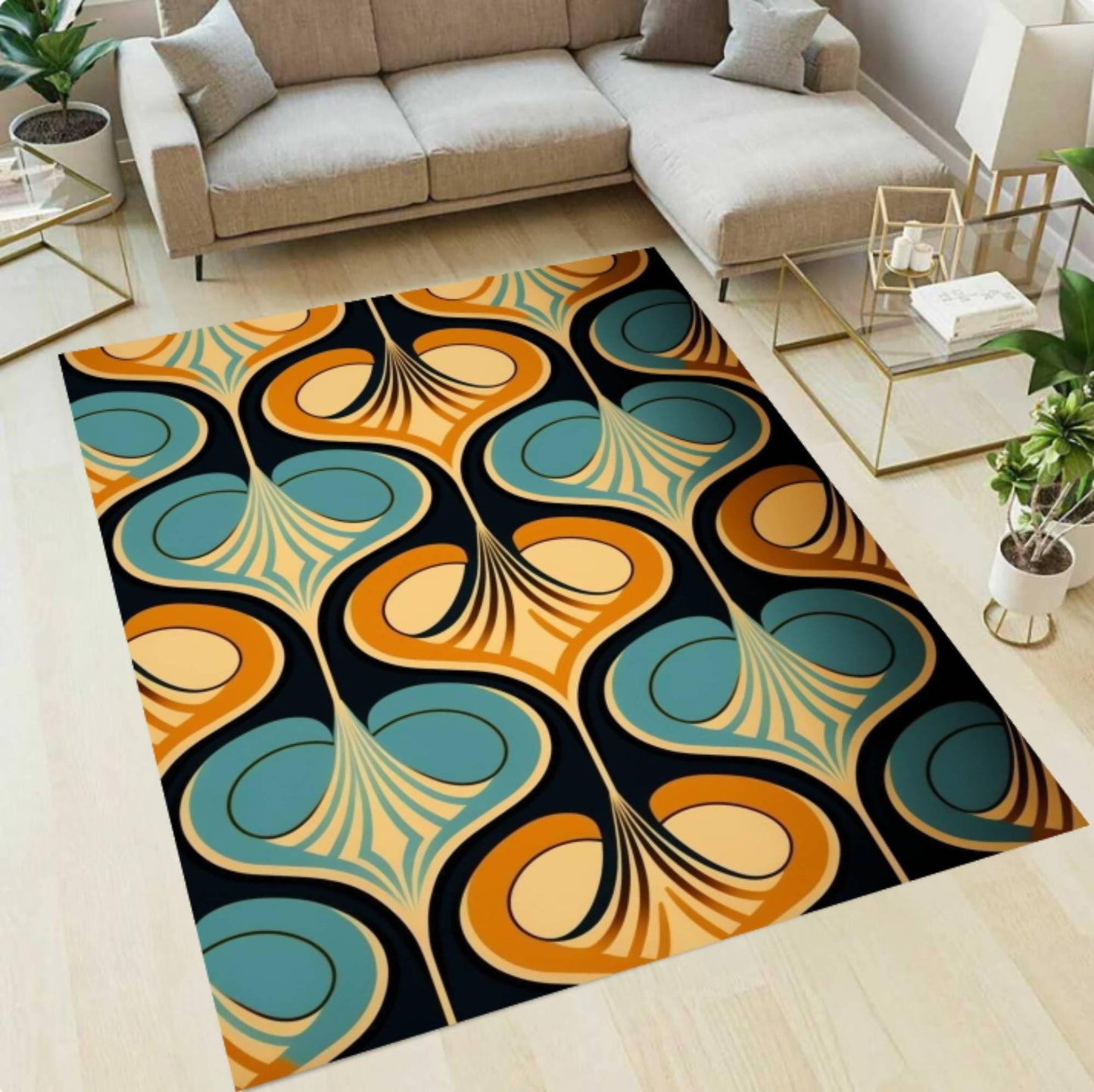 Retro 70s Mid-Century Abstract Arch Area Rug