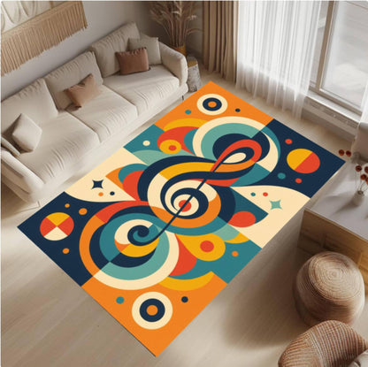 Retro Treble Clef Music Rug - Colorful Mid-Century Modern Decor Rug
