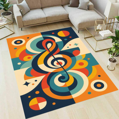 Retro Treble Clef Music Rug - Colorful Mid-Century Modern Decor Rug