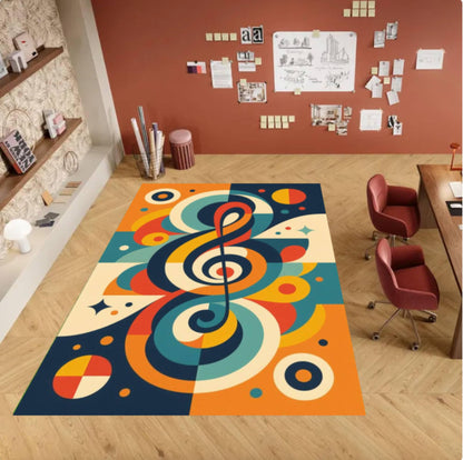 Retro Treble Clef Music Rug - Colorful Mid-Century Modern Decor Rug