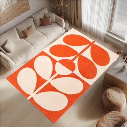 Mid-Century Modern Leaf Botanical Rug – Washable Non-Slip