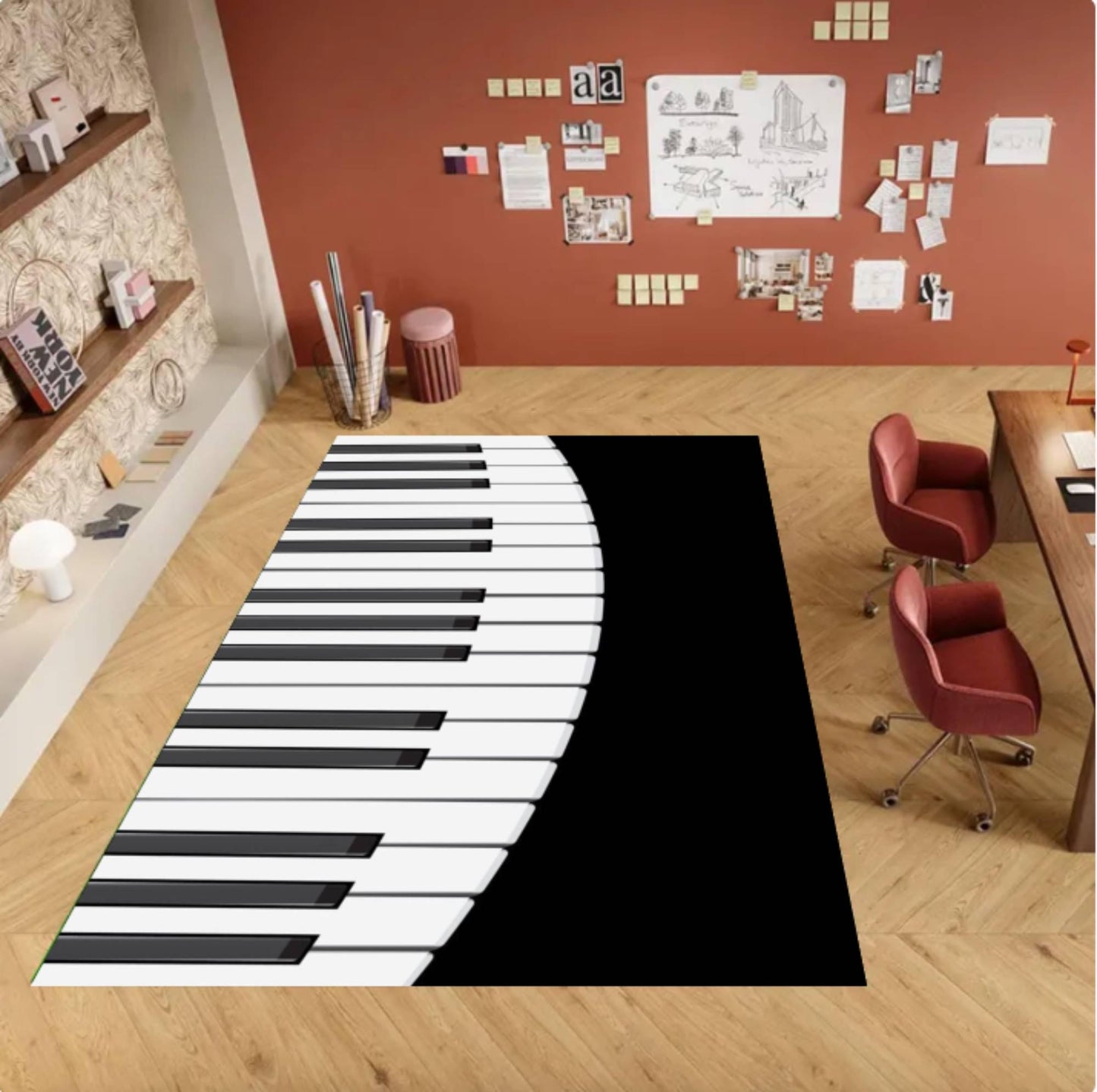 Modern Piano Keys Music Rug - Washable Non-Slip Music Room Decor Rug