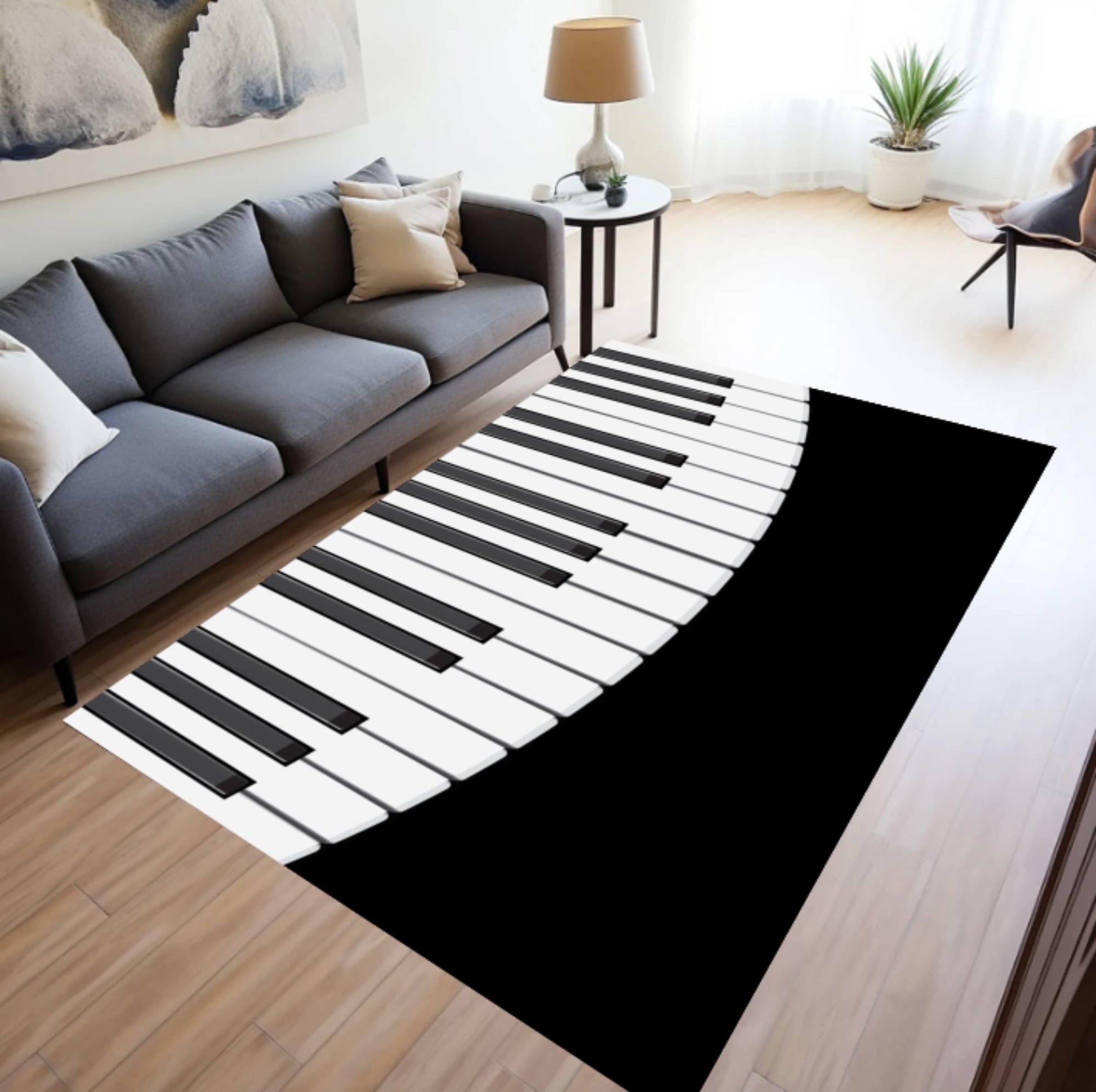 Piano Keys Area Rug, Modern Music Room Decor, Washable Non Slip