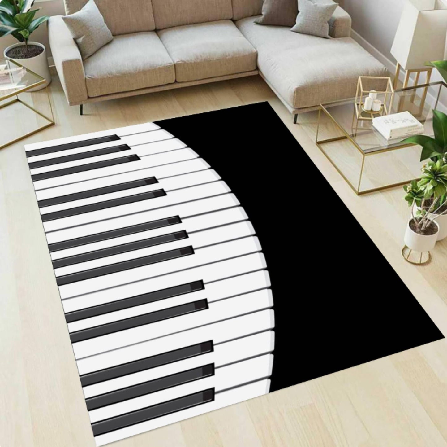 Modern Piano Keys Music Rug - Washable Non-Slip Music Room Decor Rug
