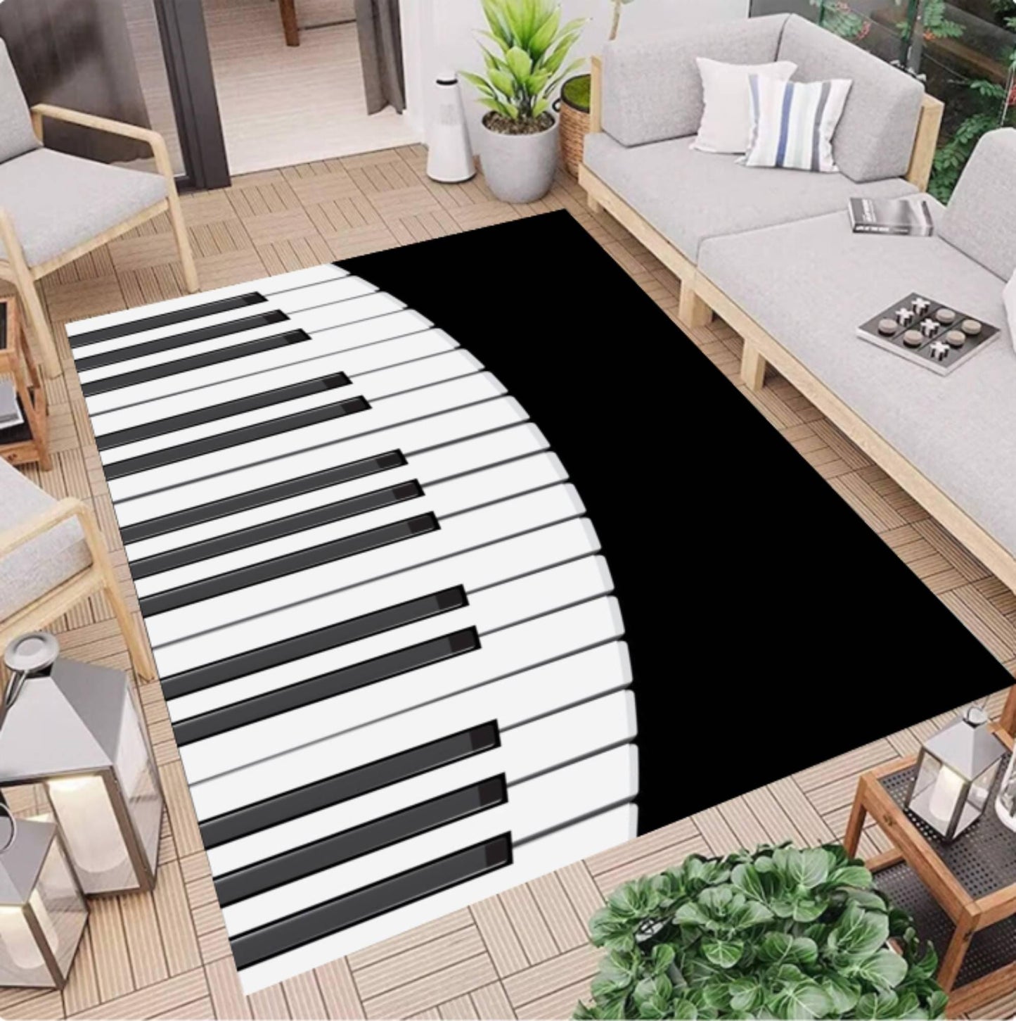 Modern Piano Keys Music Rug - Washable Non-Slip Music Room Decor Rug