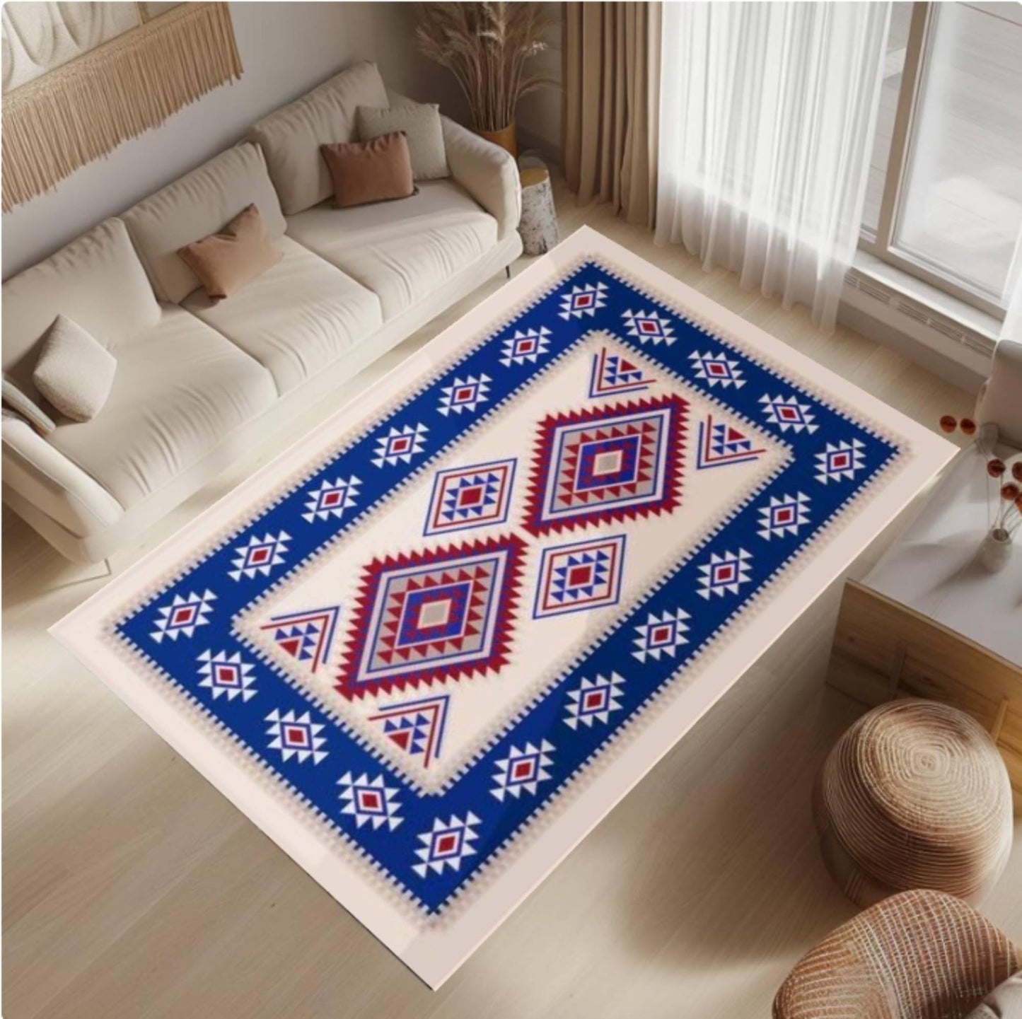 Southwestern Geometric Rug Washable Non-slip Floor Rug Tribal Aztec Pattern