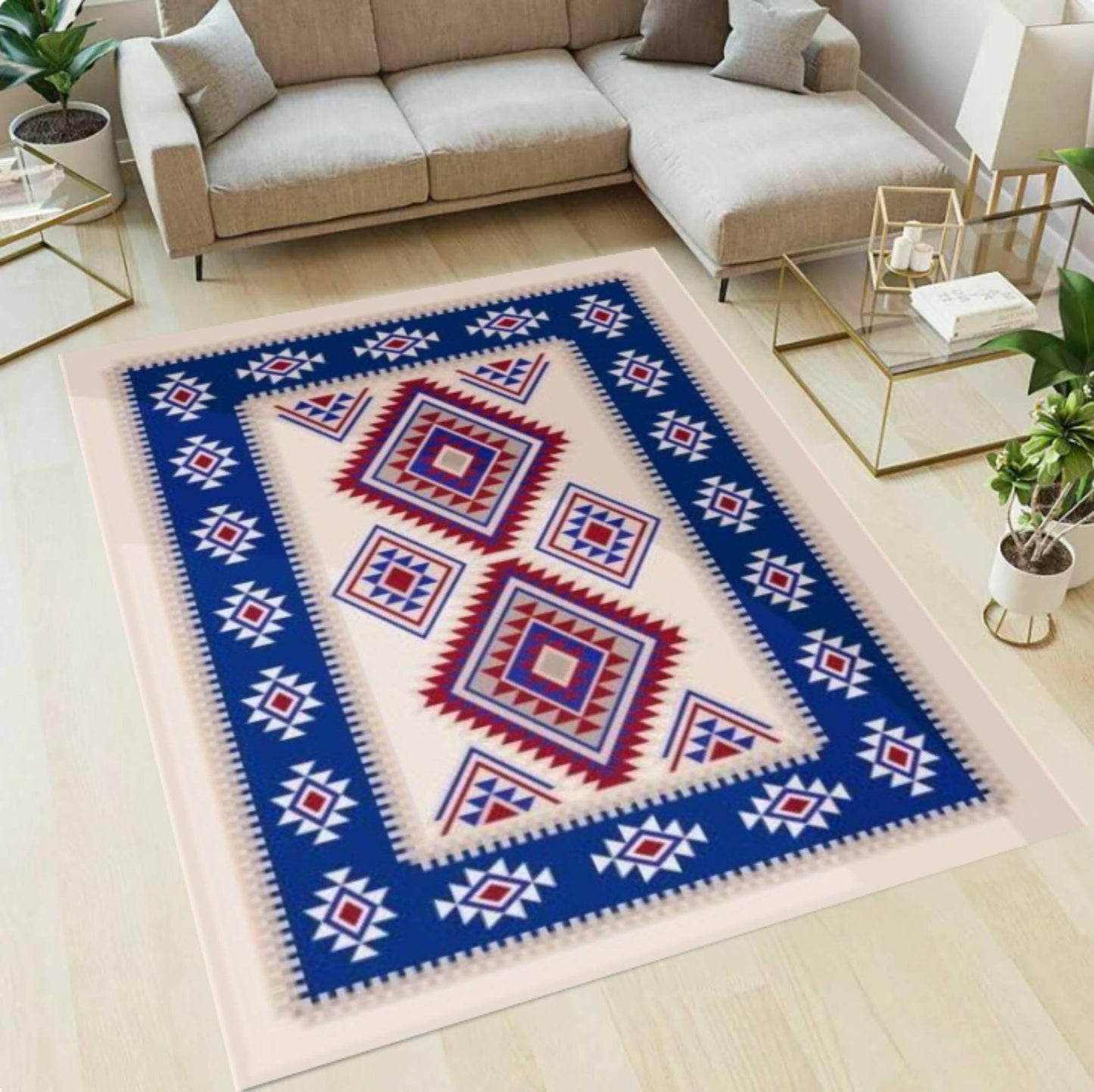 Southwestern Geometric Rug Washable Non-slip Floor Rug Tribal Aztec Pattern