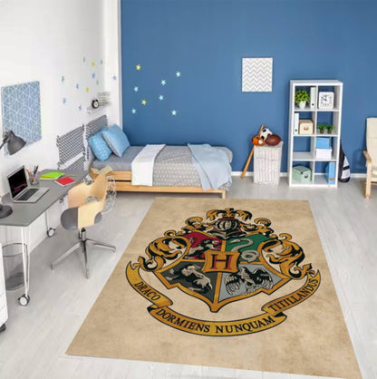 Wizard Crest Area Rug, Fantasy Magic School Carpet, Washable Kids Room Rug, Non Slip Floor Mat, Wizard Castle Home Decor
