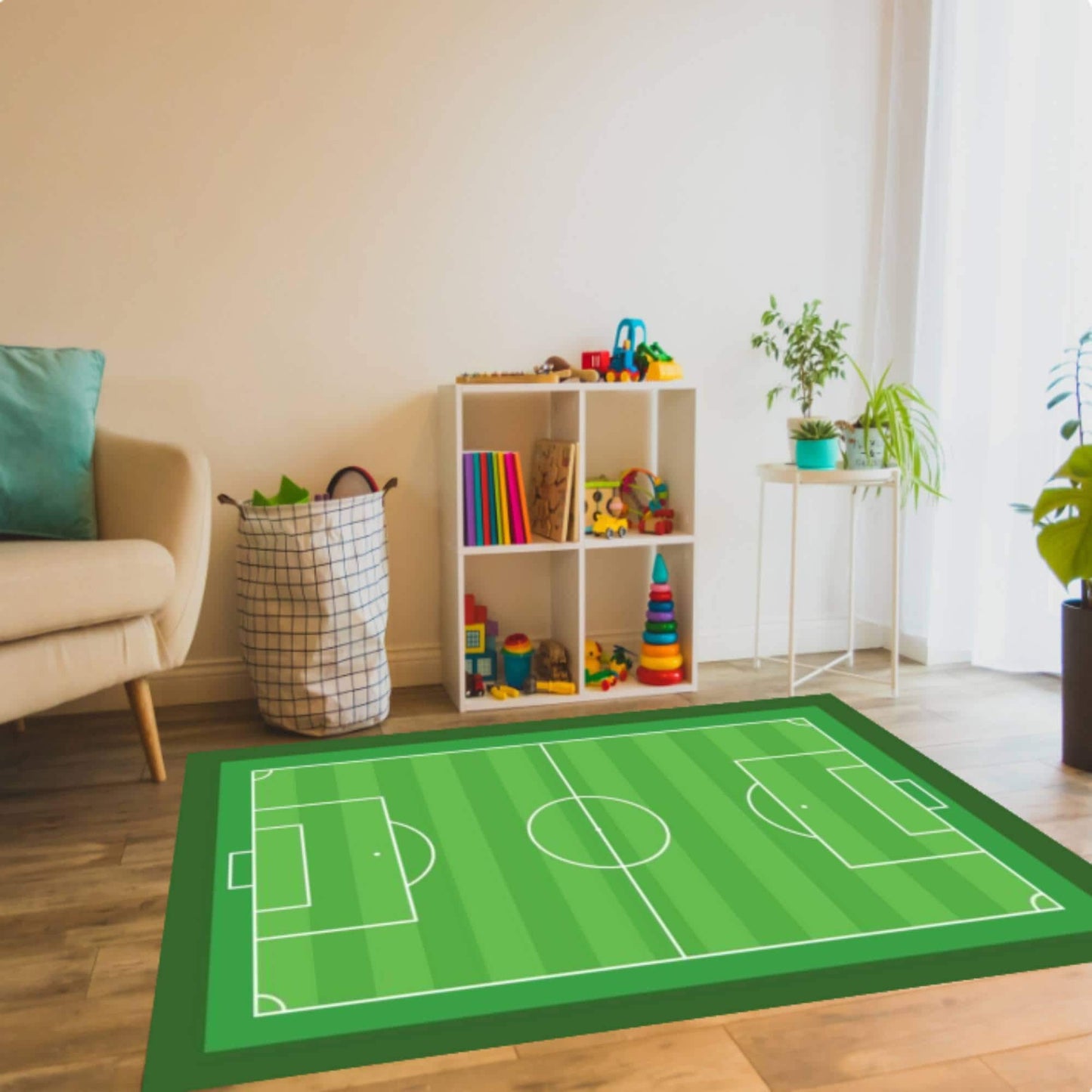 Soccer Field Washable Kids Playroom Rug