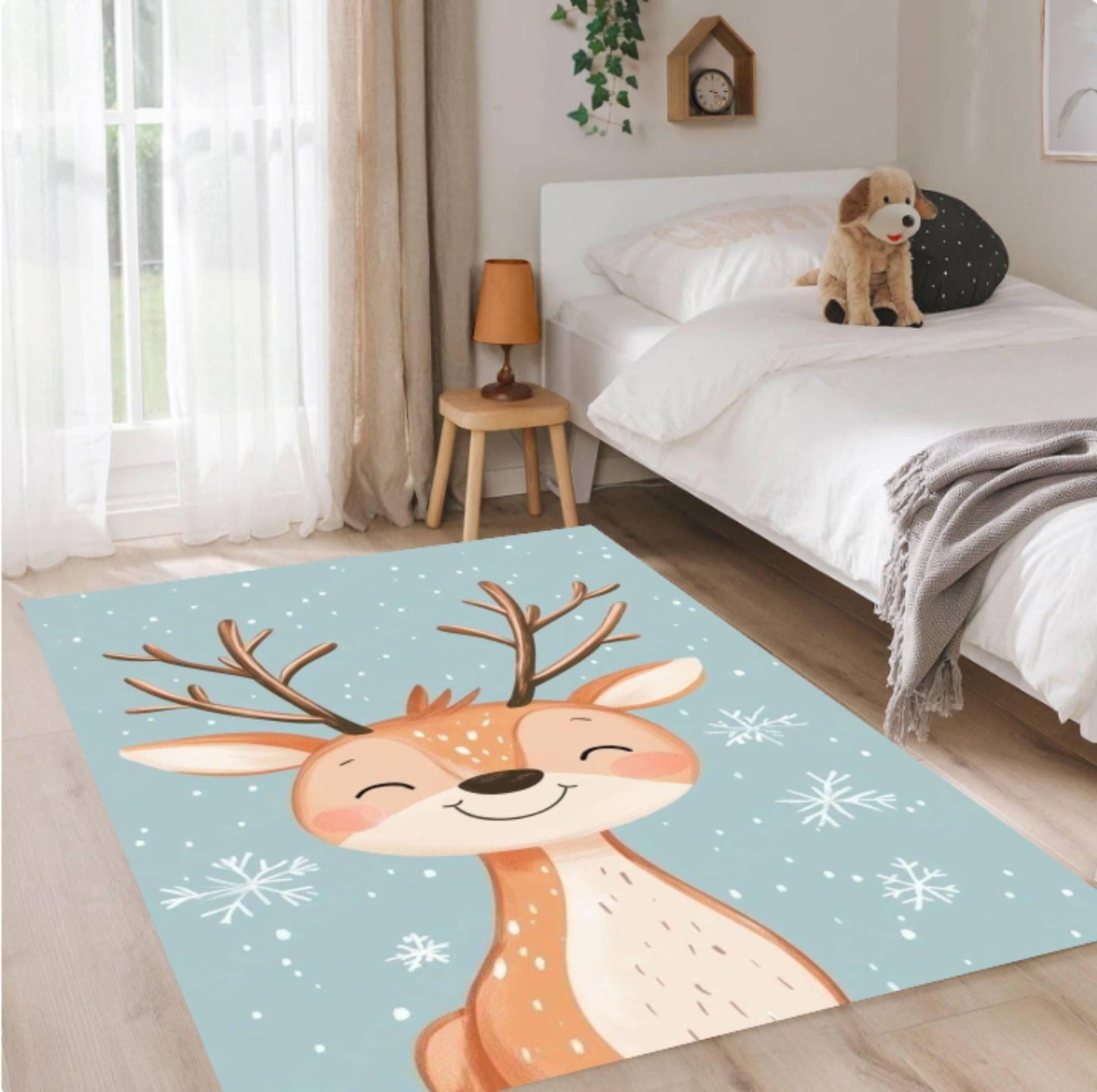 Fun Winter Deer Rug - Washable Non-Slip Playroom & Kids' Room Rug