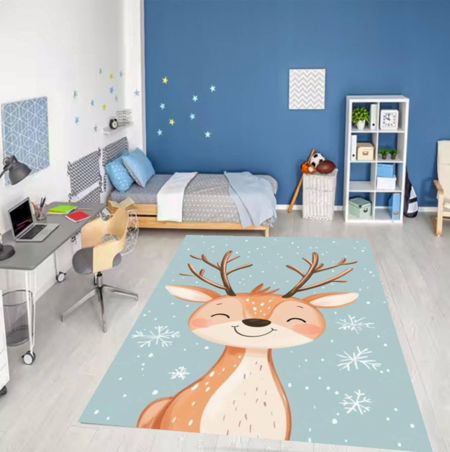 Fun Winter Deer Rug - Washable Non-Slip Playroom & Kids' Room Rug