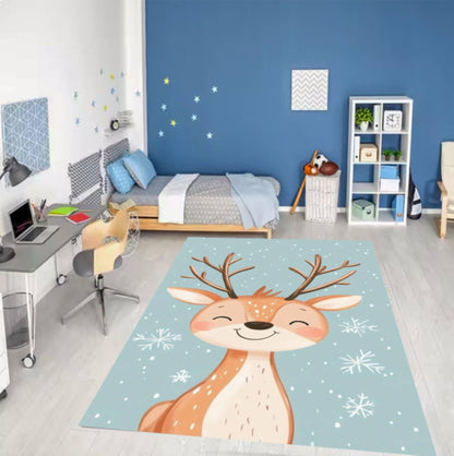 Fun Winter Deer Rug - Washable Non-Slip Playroom & Kids' Room Rug