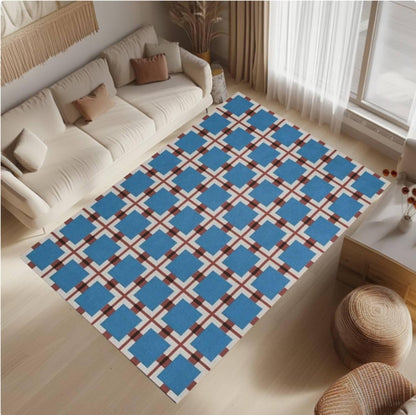 Blue Geometric Washable Non-slip Modern Rug