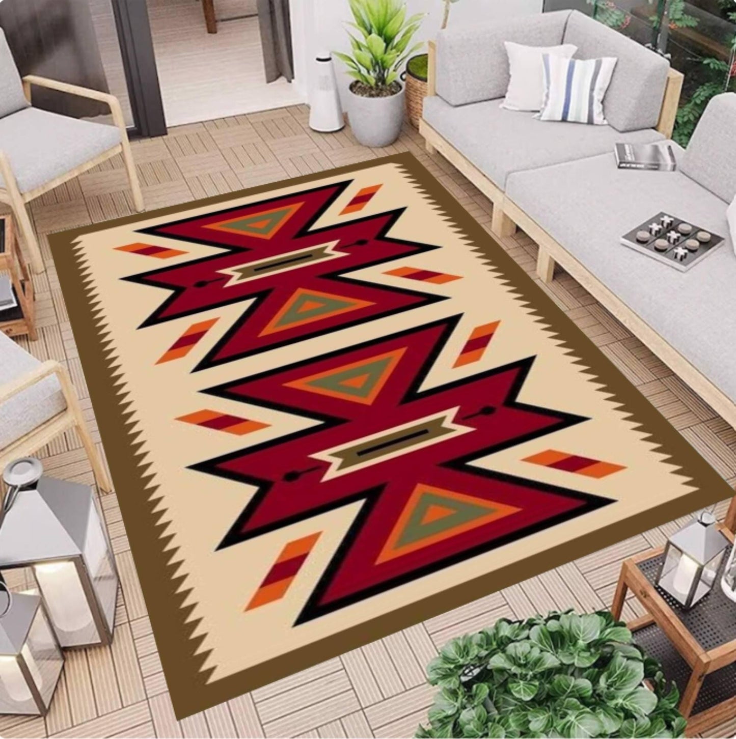 Tribal Boho Aztec Southwestern Geometric Rug Washable Non-slip