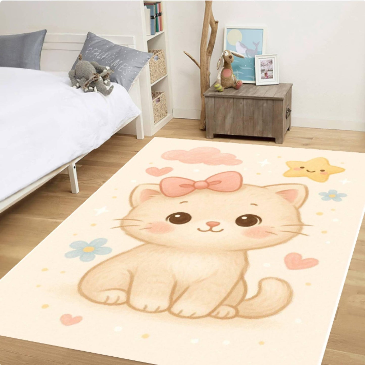 Fun Kitten Kids Room Rug Washable Non-slip Rug