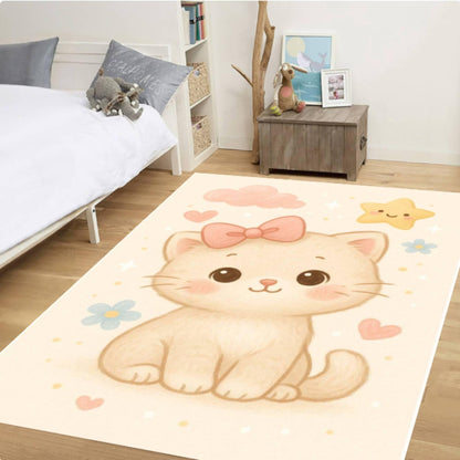 Fun Kitten Kids Room Rug Washable Non-slip Rug