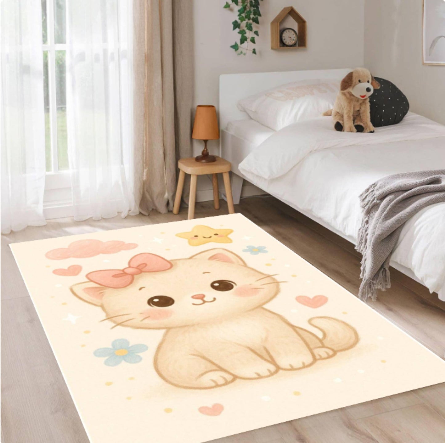 Fun Kitten Kids Room Rug Washable Non-slip Rug
