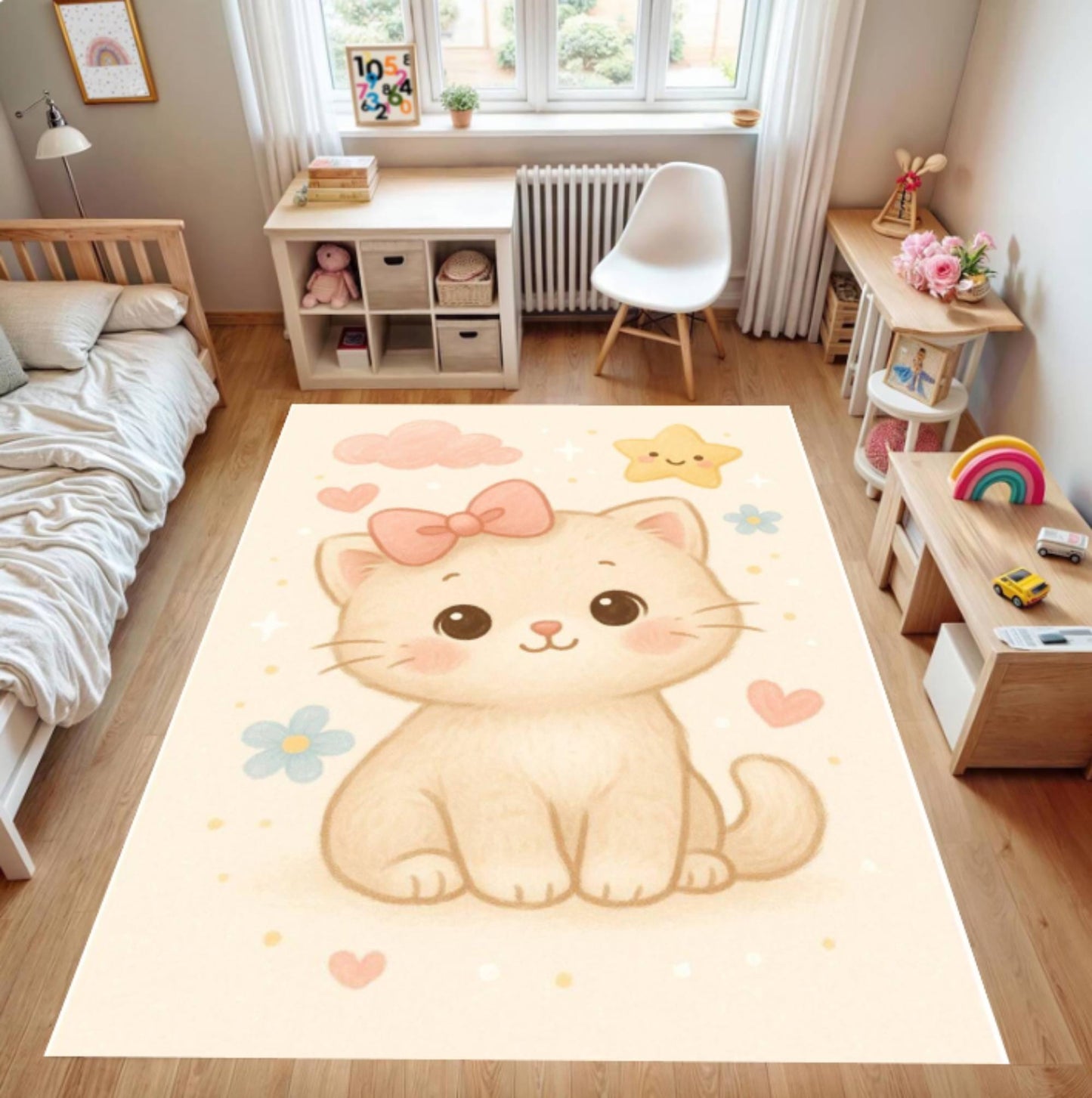 Fun Kitten Kids Room Rug Washable Non-slip Rug