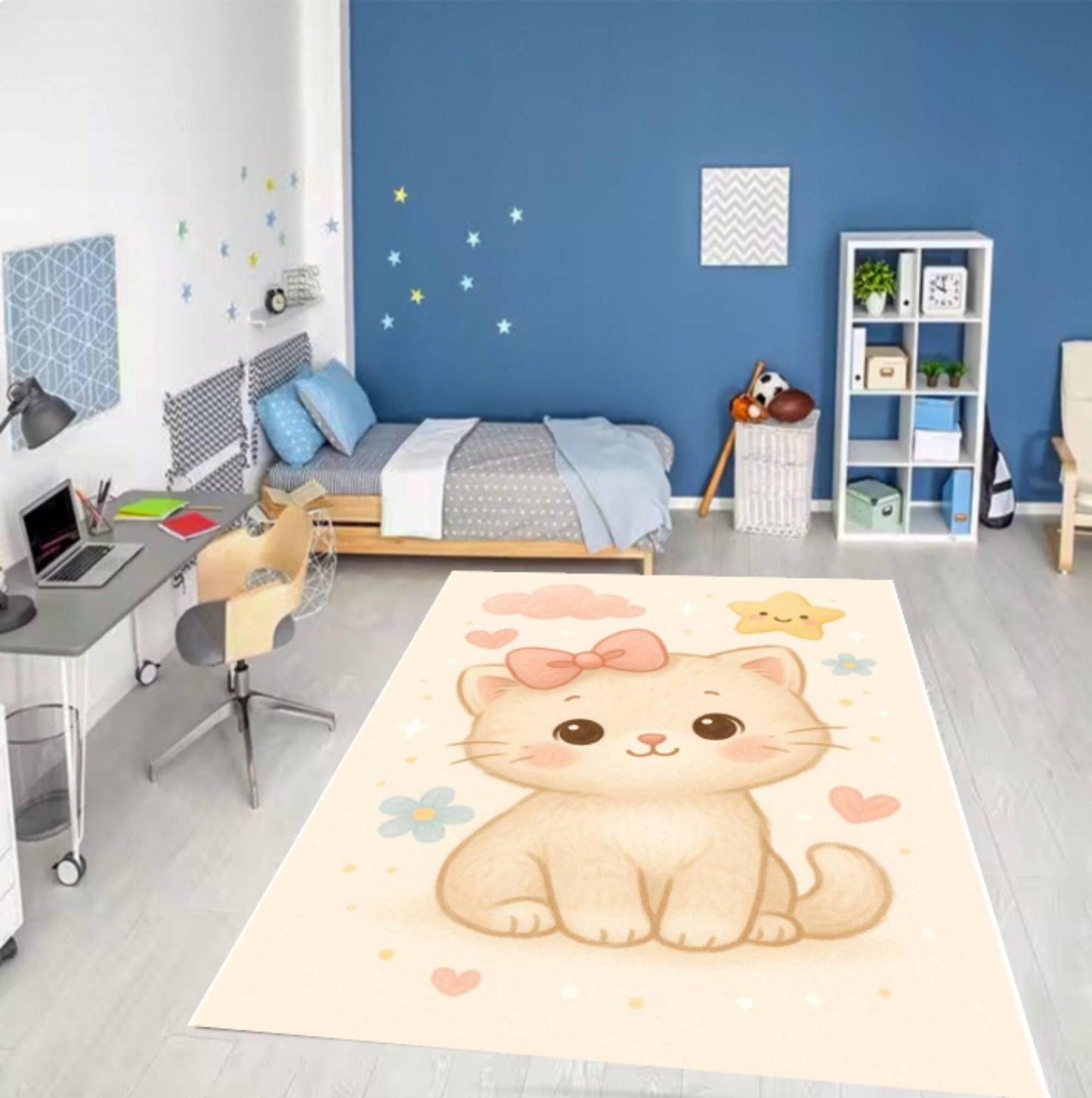 Fun Kitten Kids Room Rug Washable Non-slip Rug