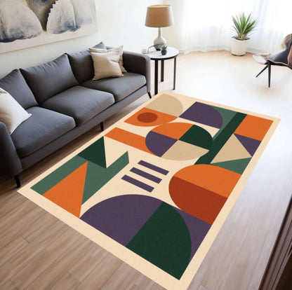 Mid-Century Modern Geometric Area Rug – Abstract Art Washable