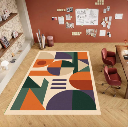 Mid-Century Modern Geometric Area Rug – Abstract Art Washable