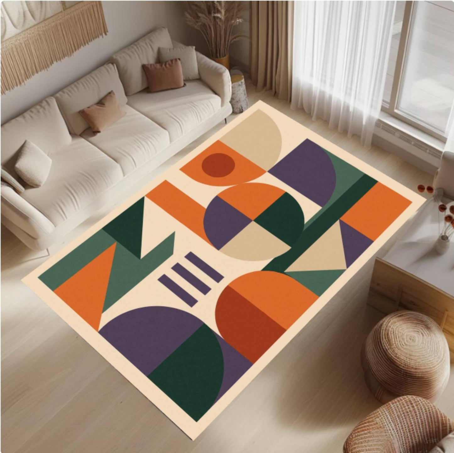 Mid-Century Modern Geometric Area Rug – Abstract Art Washable