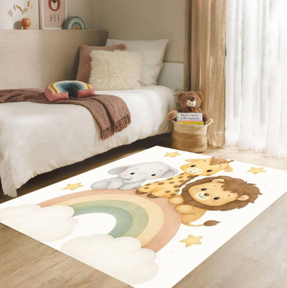 Safari Animals Rainbow Kids Room Playroom Decor Rug
