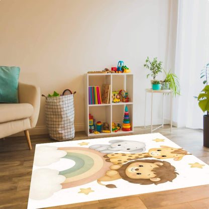 Safari Animals Rainbow Kids Room Playroom Decor Rug