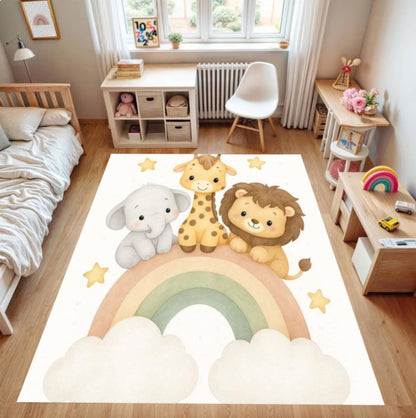 Safari Animals Rainbow Kids Room Playroom Decor Rug